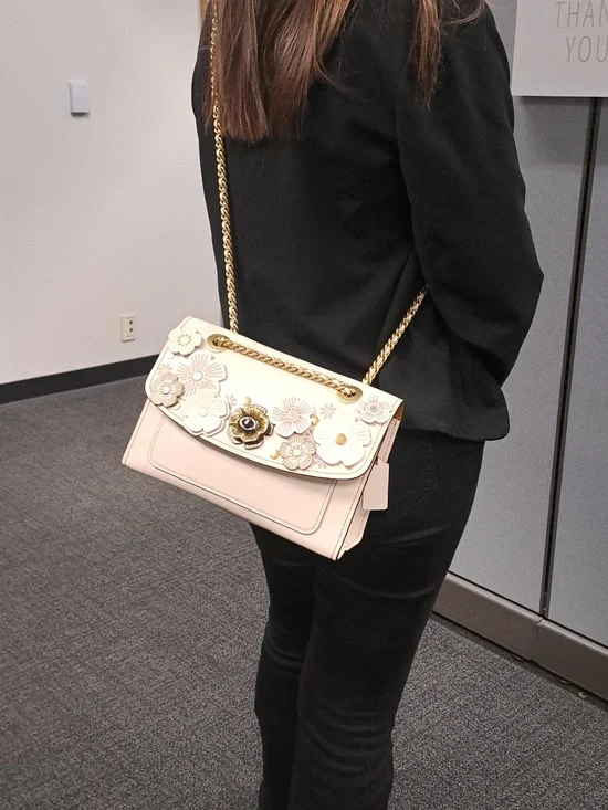 Coach Parker Shoulder Bag with Tea Rose Applique in the chalk and brass Color - Picture 5 of 16